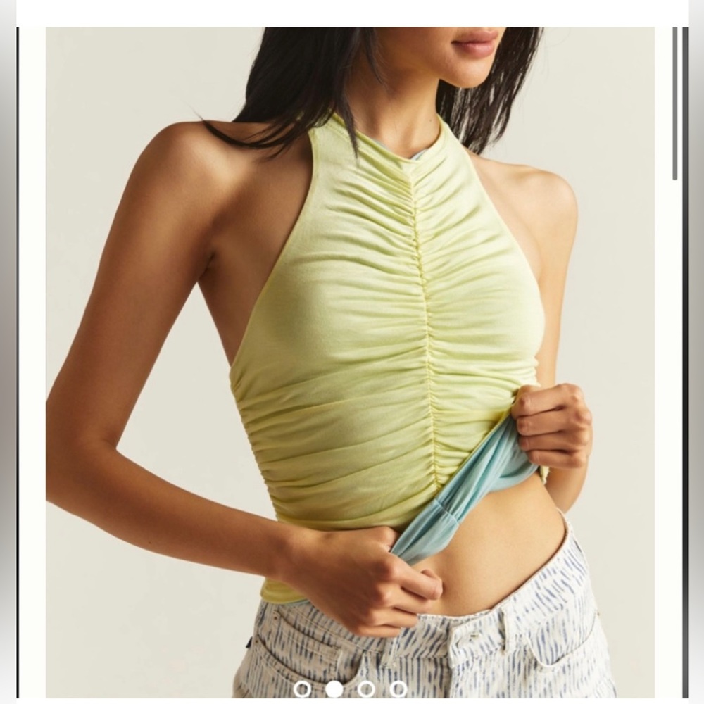 Anthropologie Lime Green Ruched Halter Tank Top